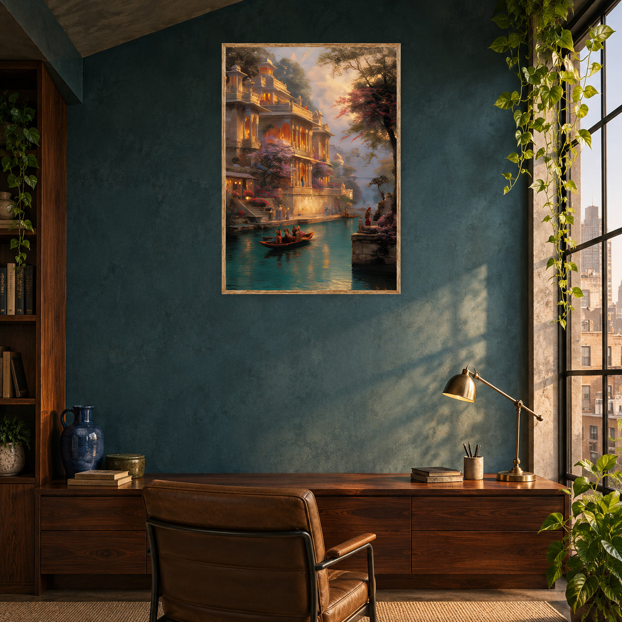 Jodhpur Palace Balcony Twilight Boat Wall Art Print room mockup 2