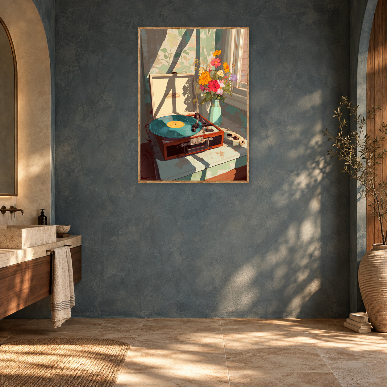 Sunlit Vinyl Window Bouquet Still Life Wall Art Print room mockup 2