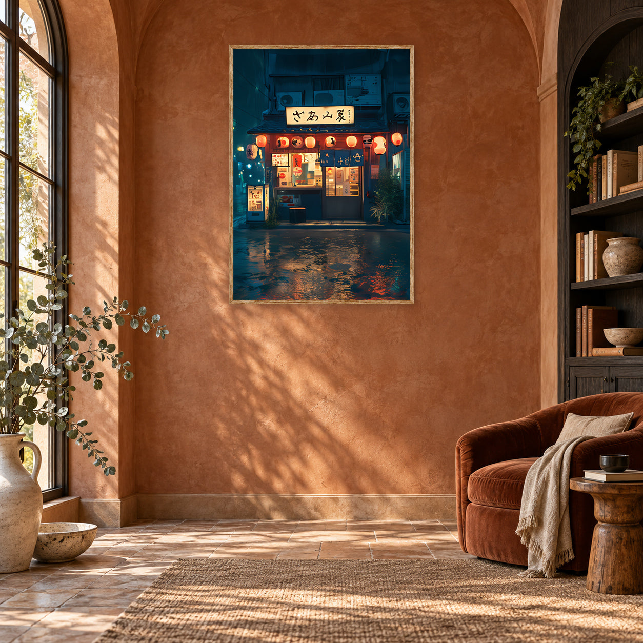 Sangenjaya Tokyo Lantern Alley Wall Art Print room mockup 2