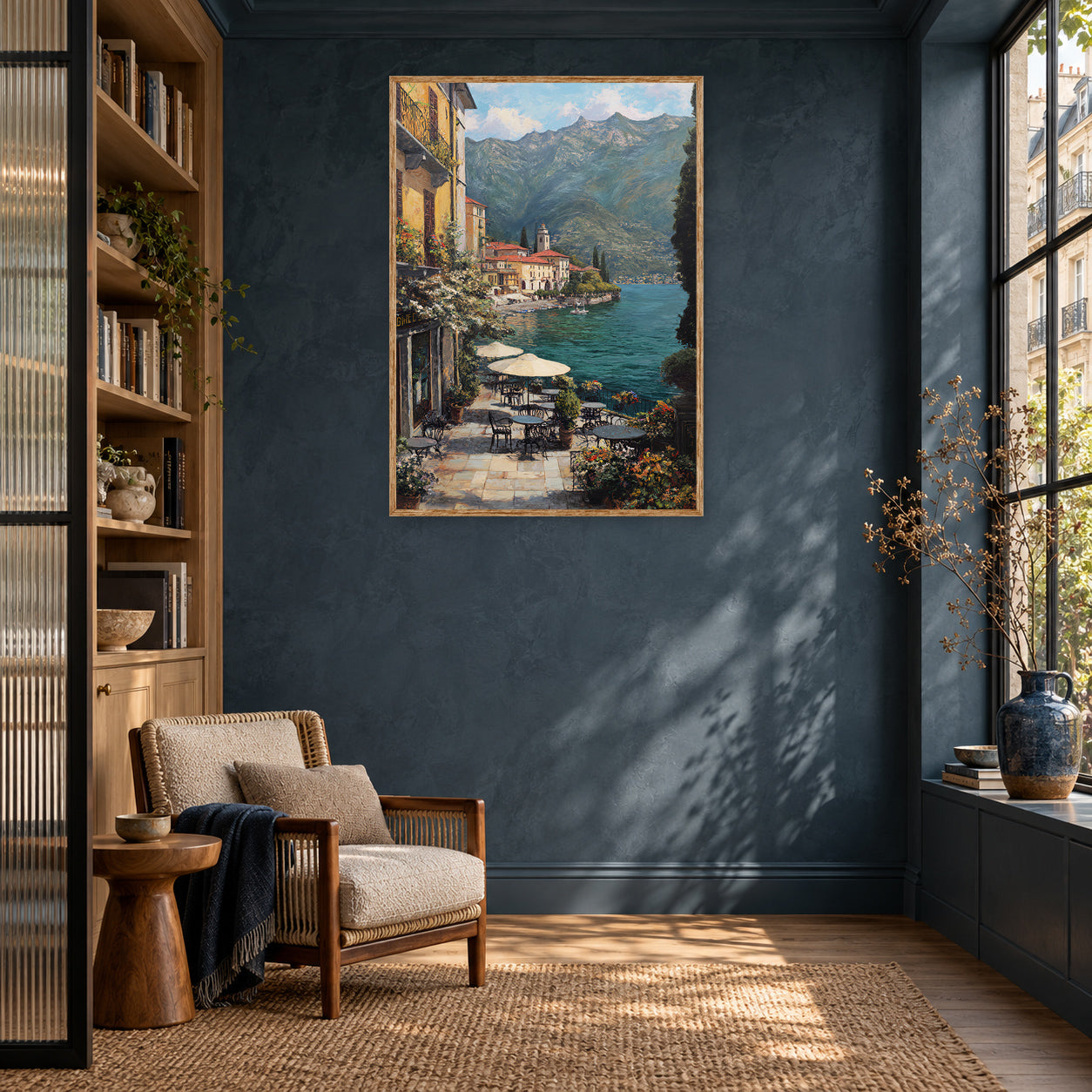 Lake Como Lakeside Cafe Wall Art Print room mockup 2