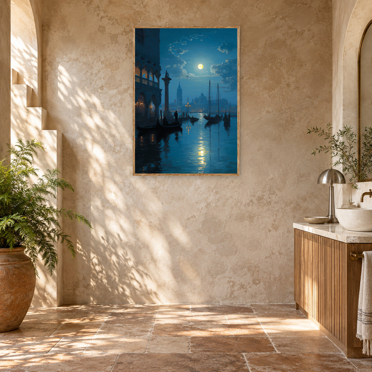 Rialto Venice Night Wall Art Print room mockup 2