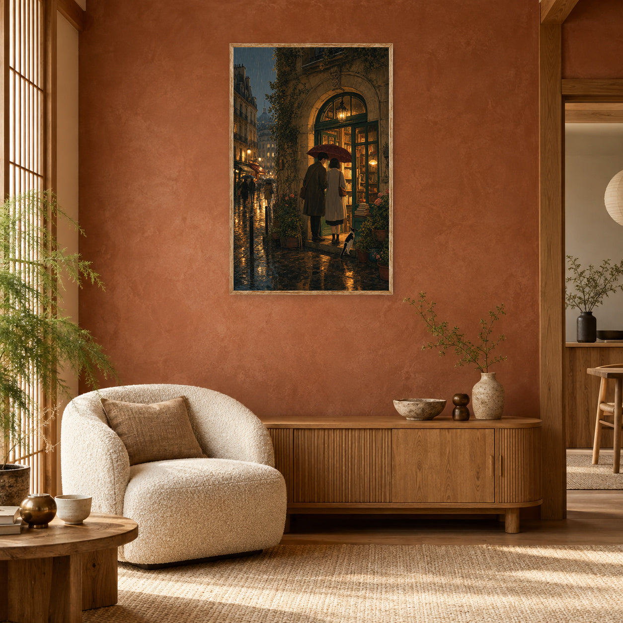Paris Passage Rain Bookshop Wall Art Print room mockup 2