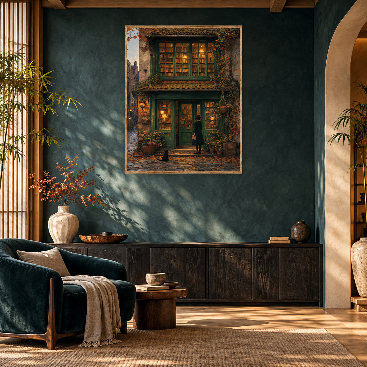 Bruges Autumn Bookstore Wall Art Print room mockup 2