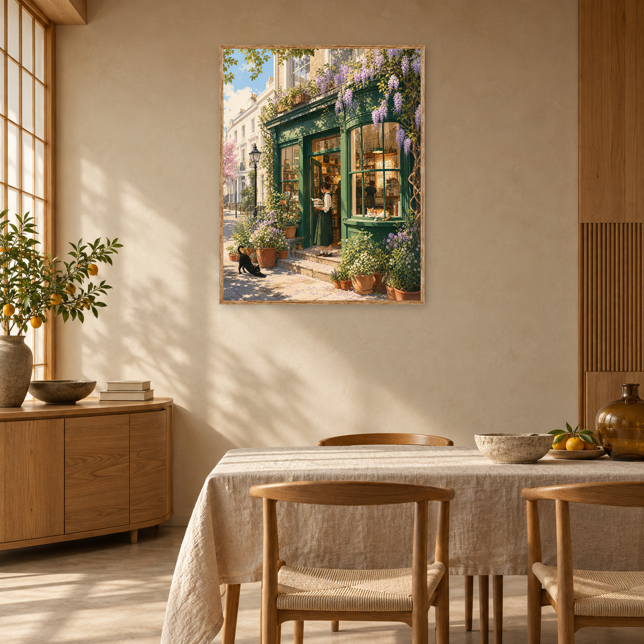 Notting Hill Wisteria Bookstore Wall Art Print room mockup 2