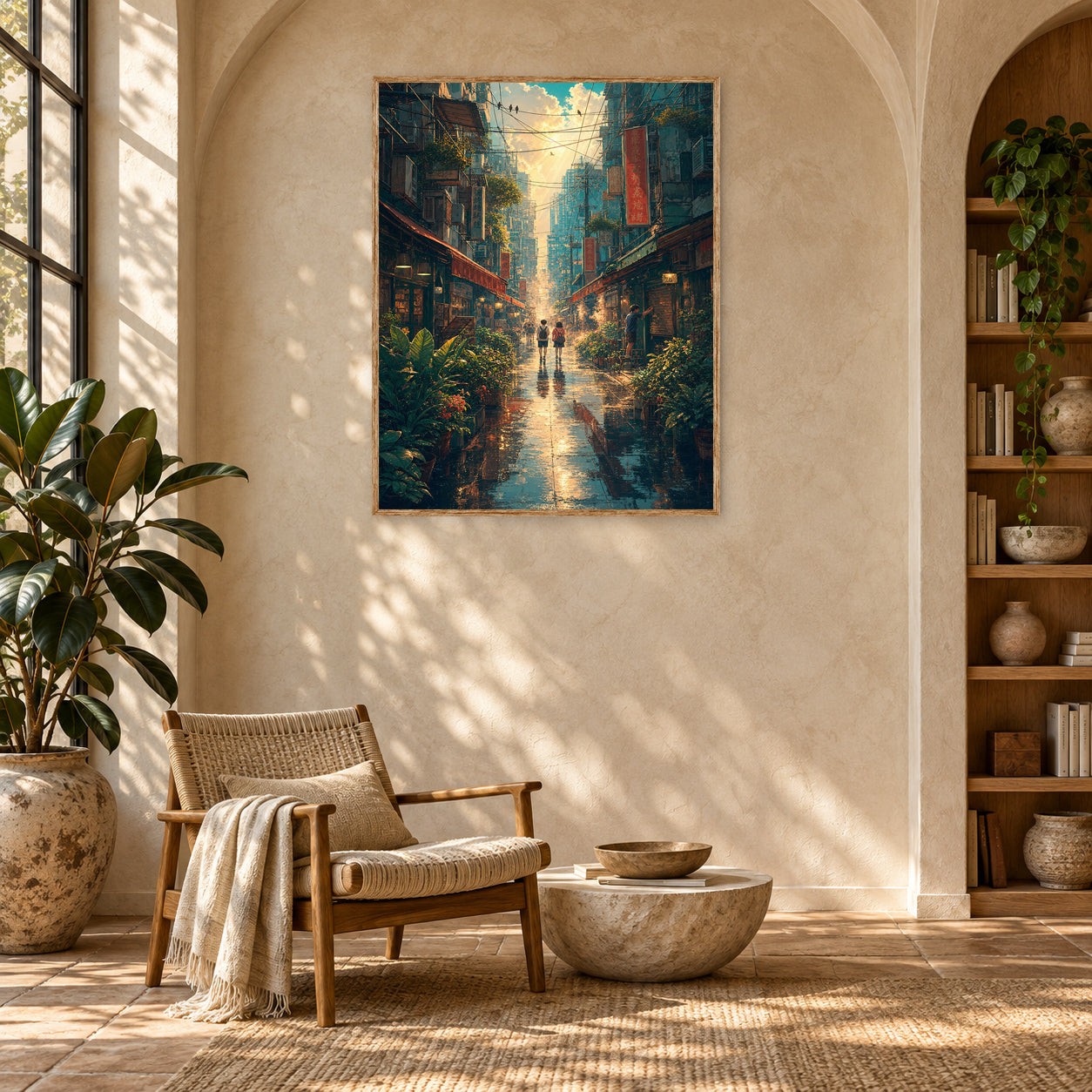 Mong Kok Sun Shower Market Street Wall Art Print room mockup 2