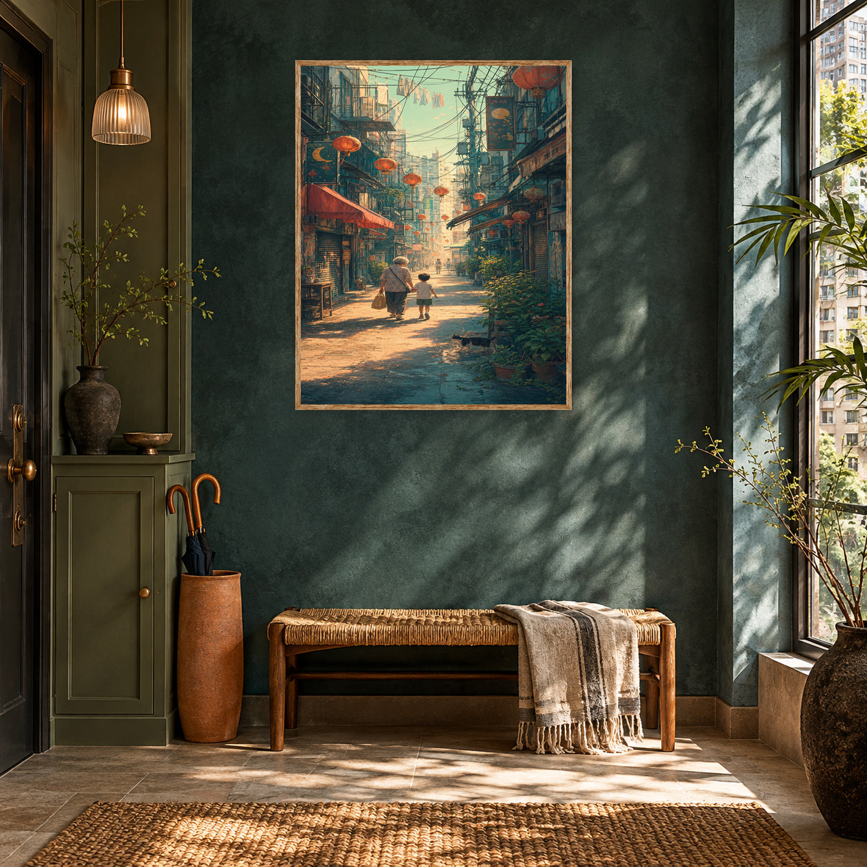Sheung Wan Lantern Morning Alley Wall Art Print room mockup 2