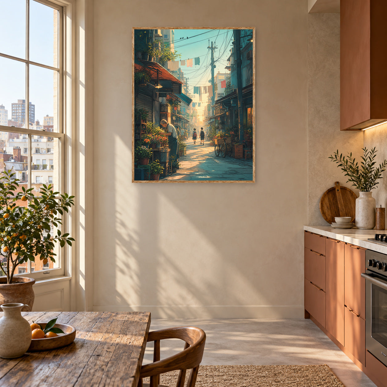 Yanaka Tokyo Morning Alley Wall Art Print room mockup 2
