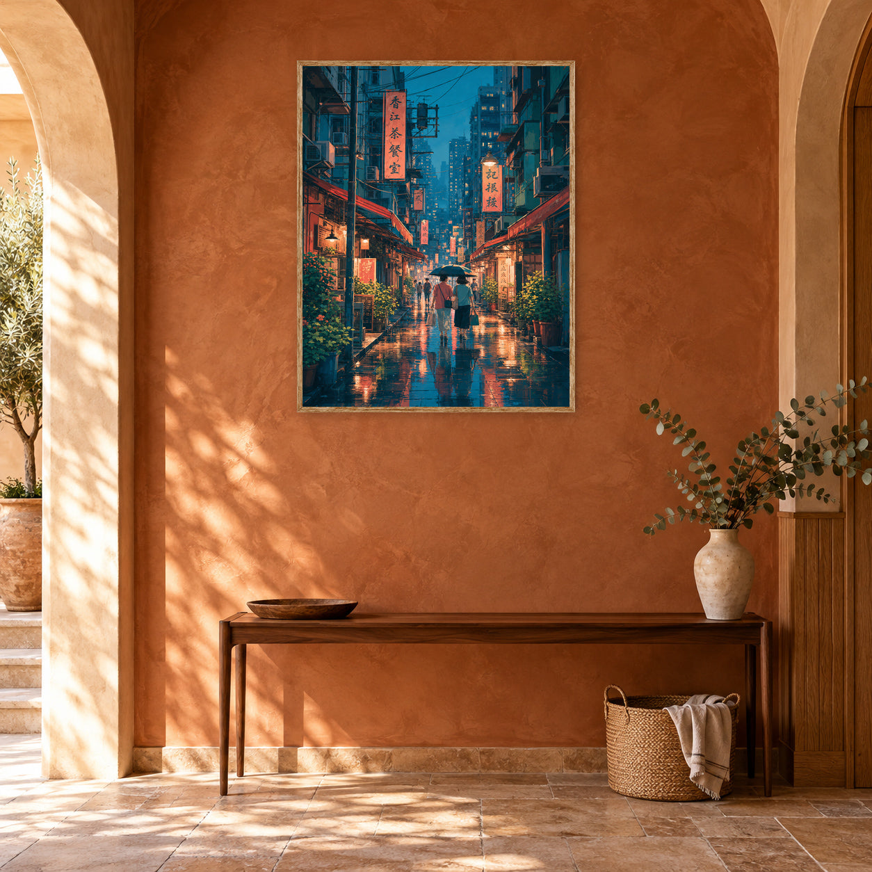 Yau Ma Tei Hong Kong Blue Hour Alley Wall Art Print room mockup 2