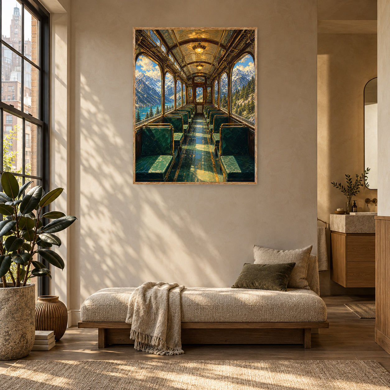 Vintage Train Dining Car Wall Art Print room mockup 2