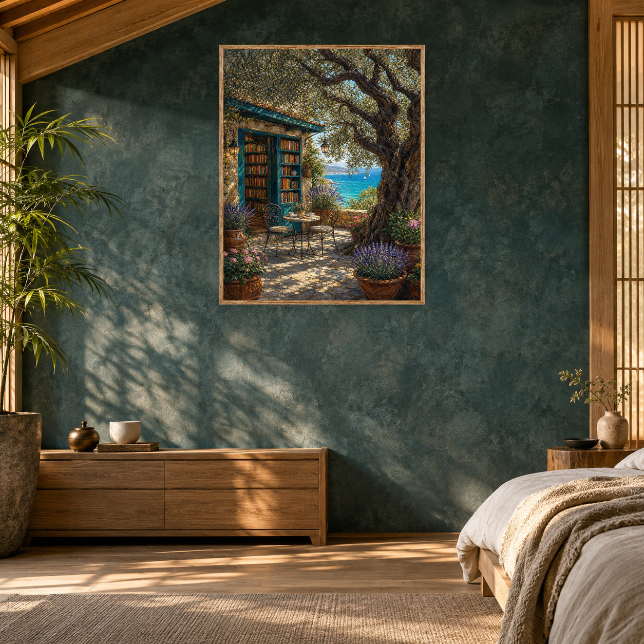 Tuscan Stone Cottage Courtyard Wall Art Print room mockup 2