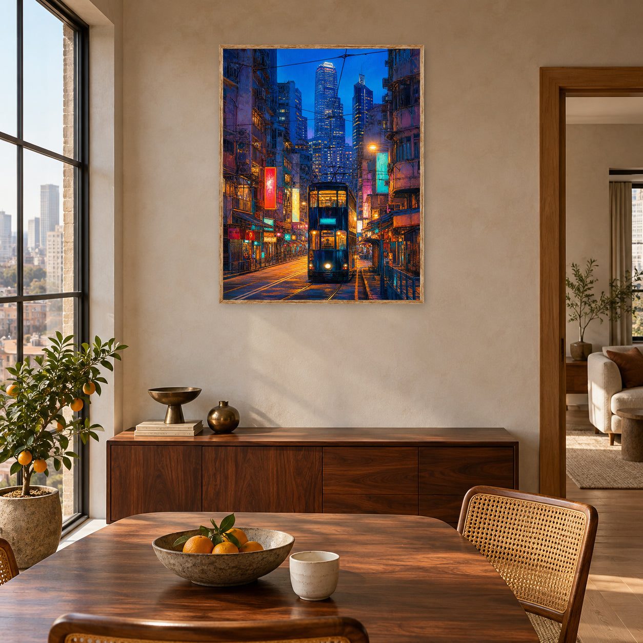 Tokyo Neon Rain Crosswalk Wall Art Print room mockup 2