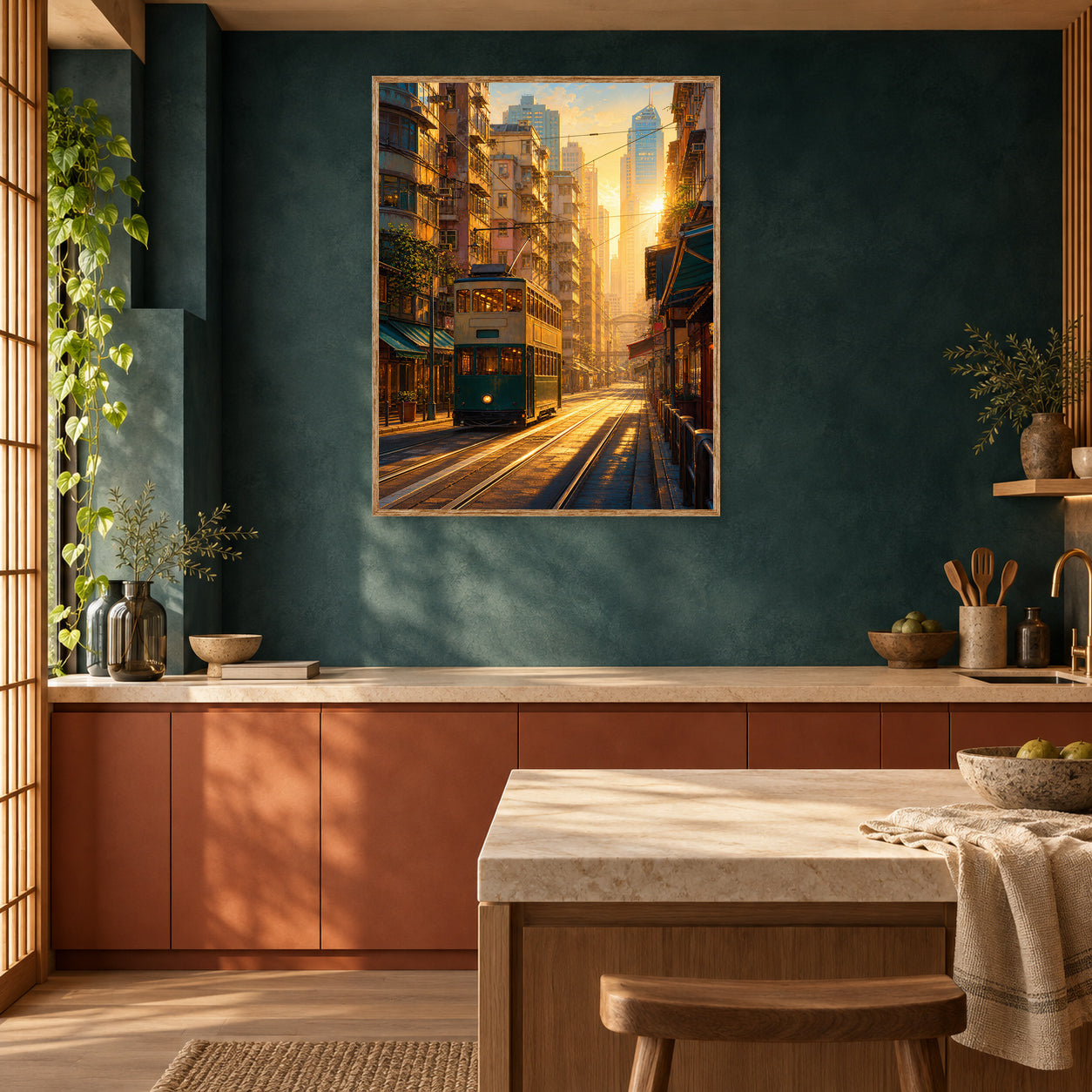 San Francisco Cable Car Sunset Wall Art Print room mockup 2
