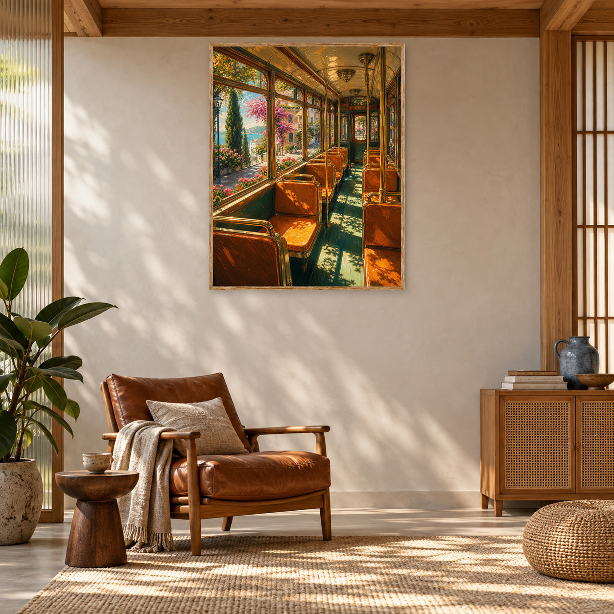 Lake View Vintage Train Car Wall Art Print room mockup 2