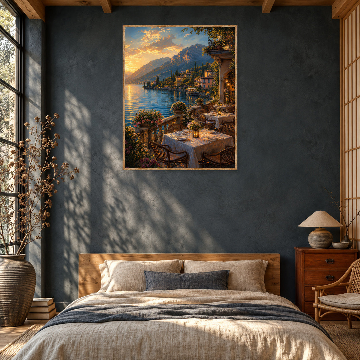 Lake Como Dinner Terrace Wall Art Print room mockup 2