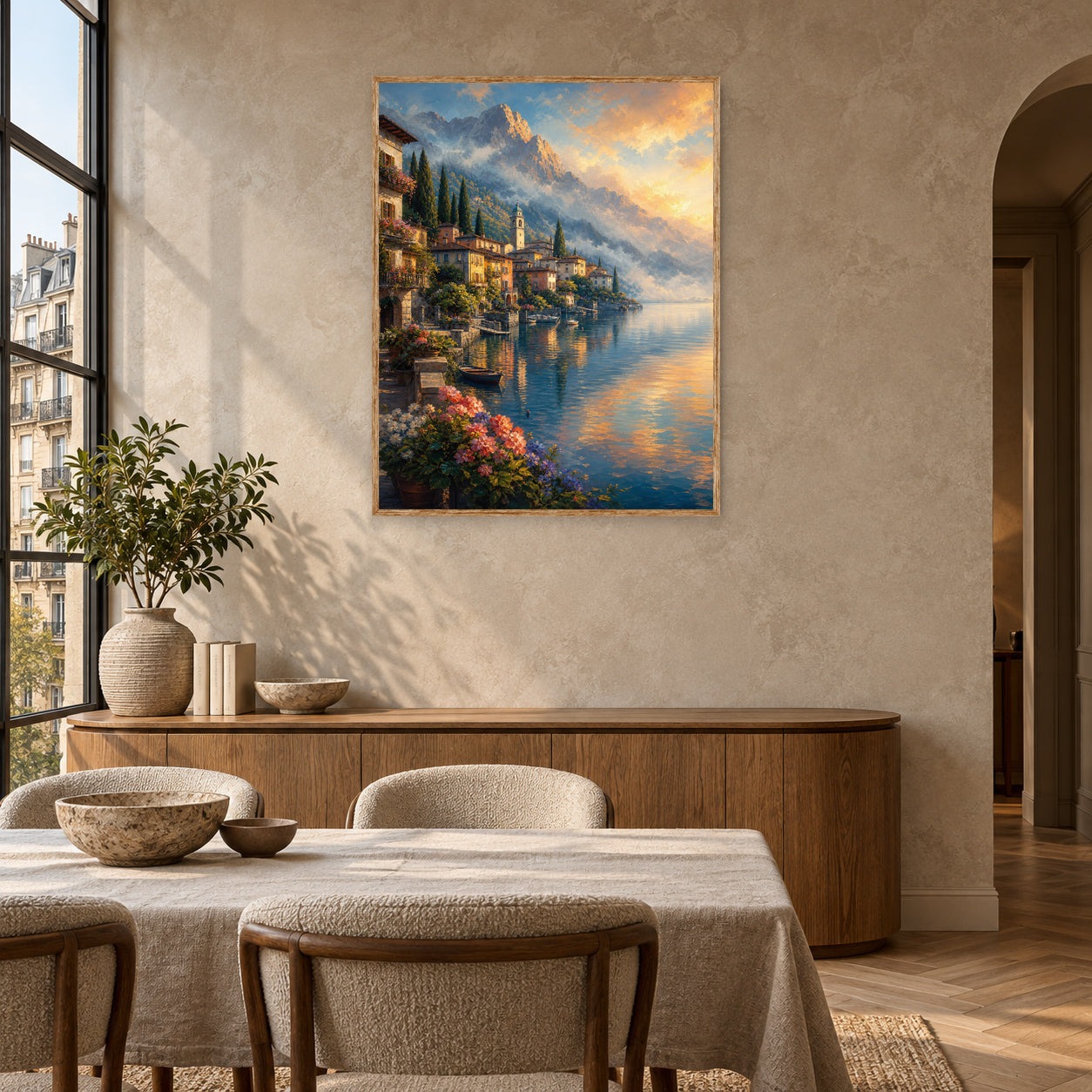 Lake Como Flower Balcony Wall Art Print room mockup 2