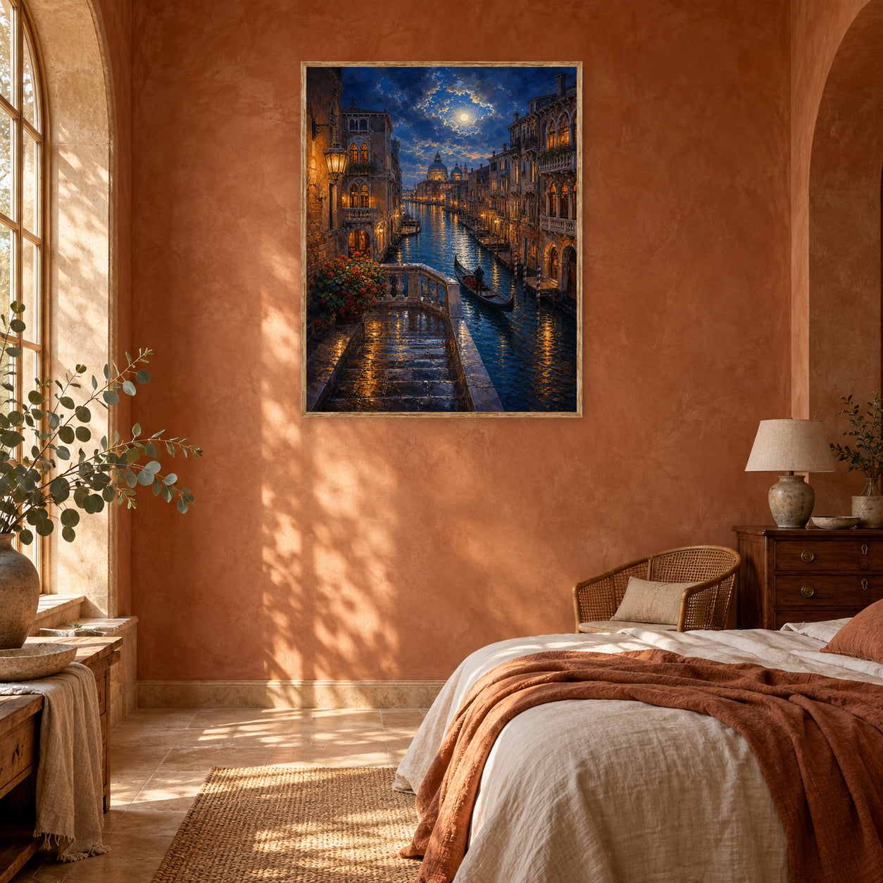 Venice Canal Moonlit Alley Wall Art Print room mockup 2