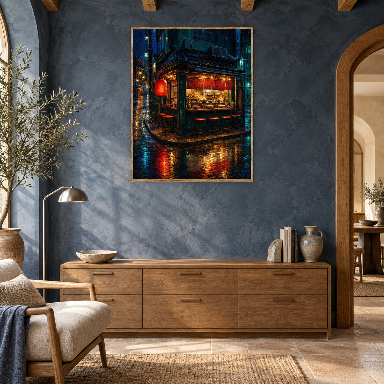 Red Lantern Night Corner Shop Wall Art Print room mockup 2