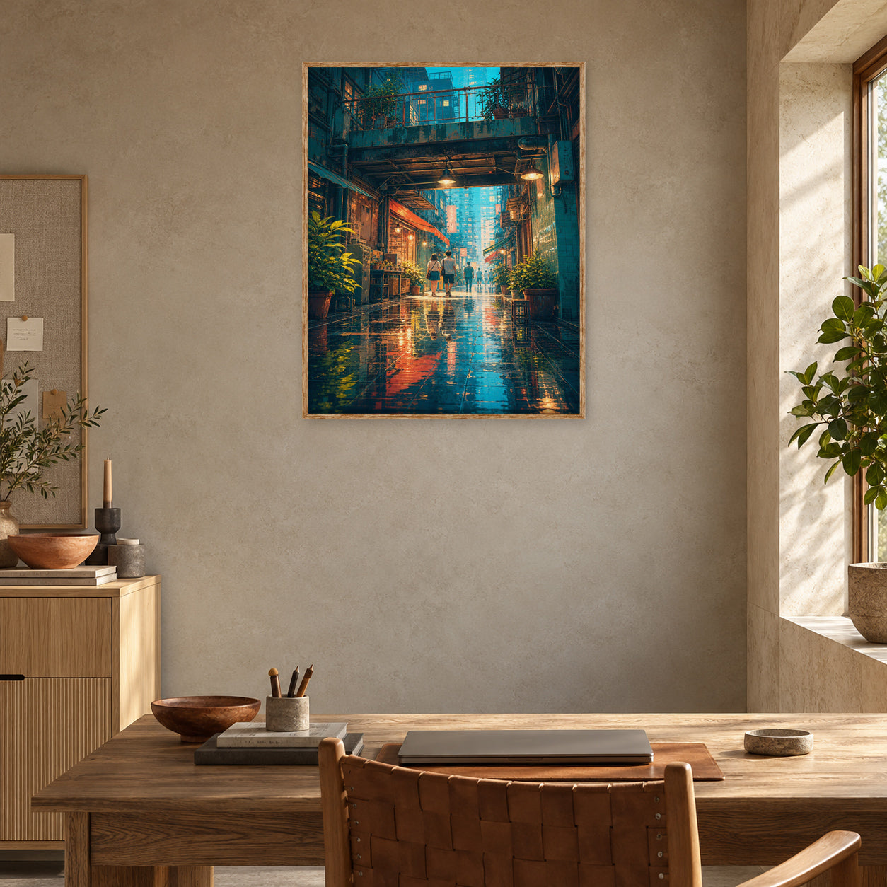 Hong Kong Rainy Arcade Alley Wall Art Print room mockup 2