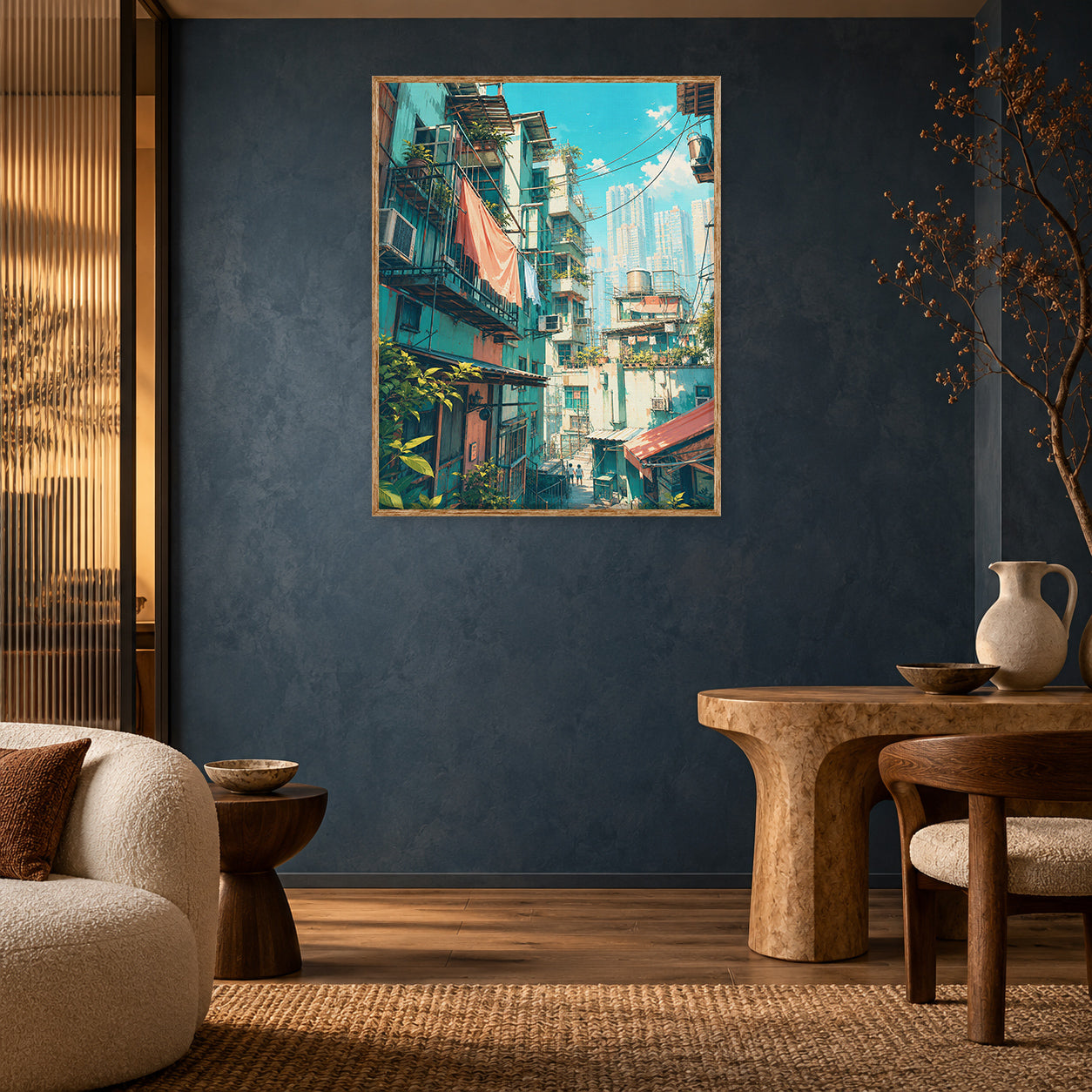 Hong Kong Balcony Market Street Wall Art Print room mockup 2