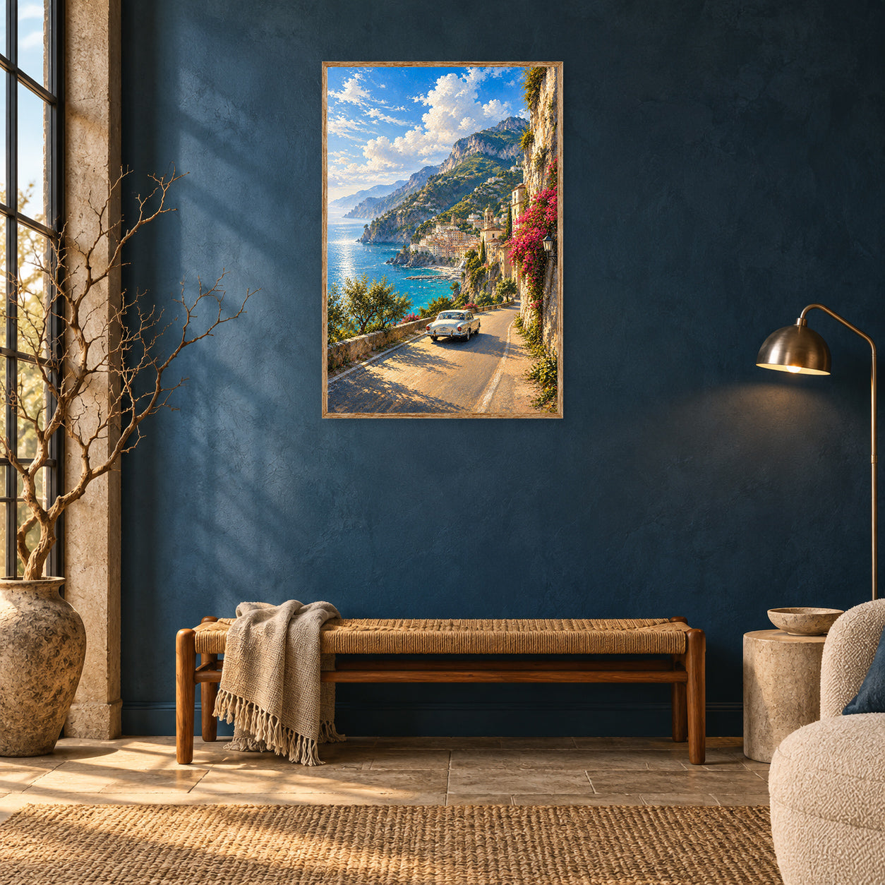 Amalfi Azure Skies Coastal Drive Wall Art Print room mockup 2