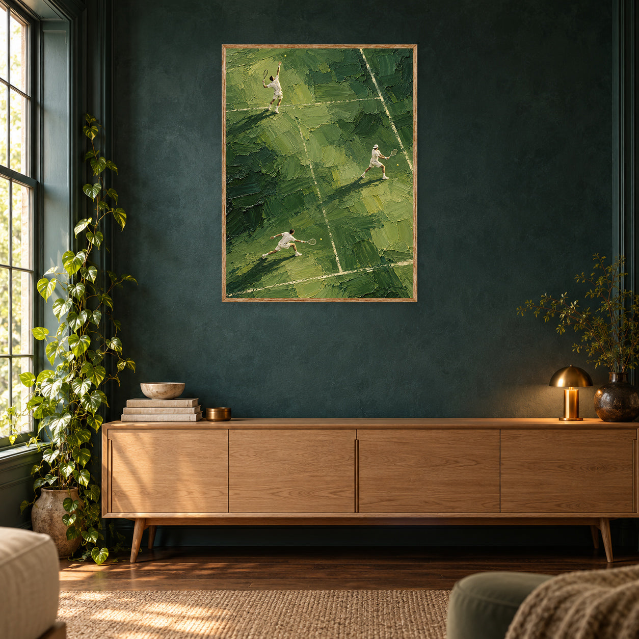Emerald Rally Tennis Wall Art Print room mockup 2