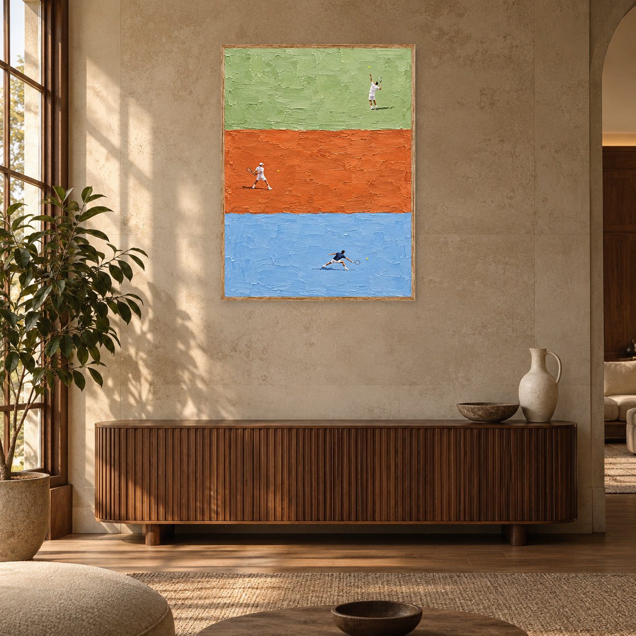Three Courts Tennis Wall Art Print room mockup 2