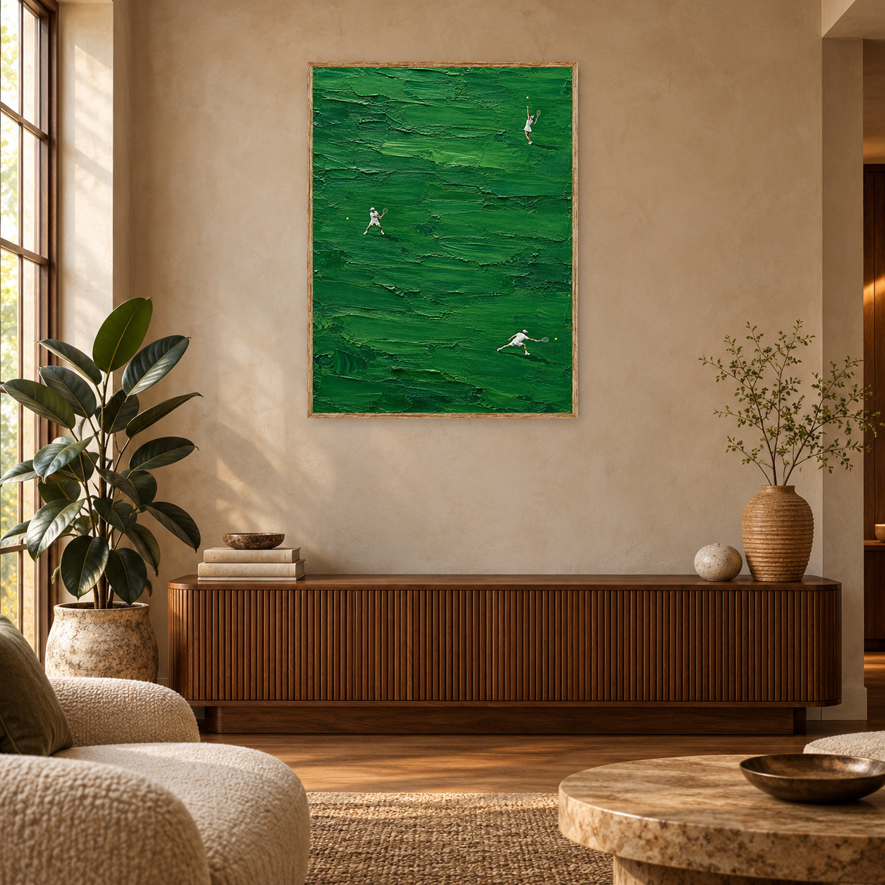 Grass Court Trio Tennis Wall Art Print room mockup 2
