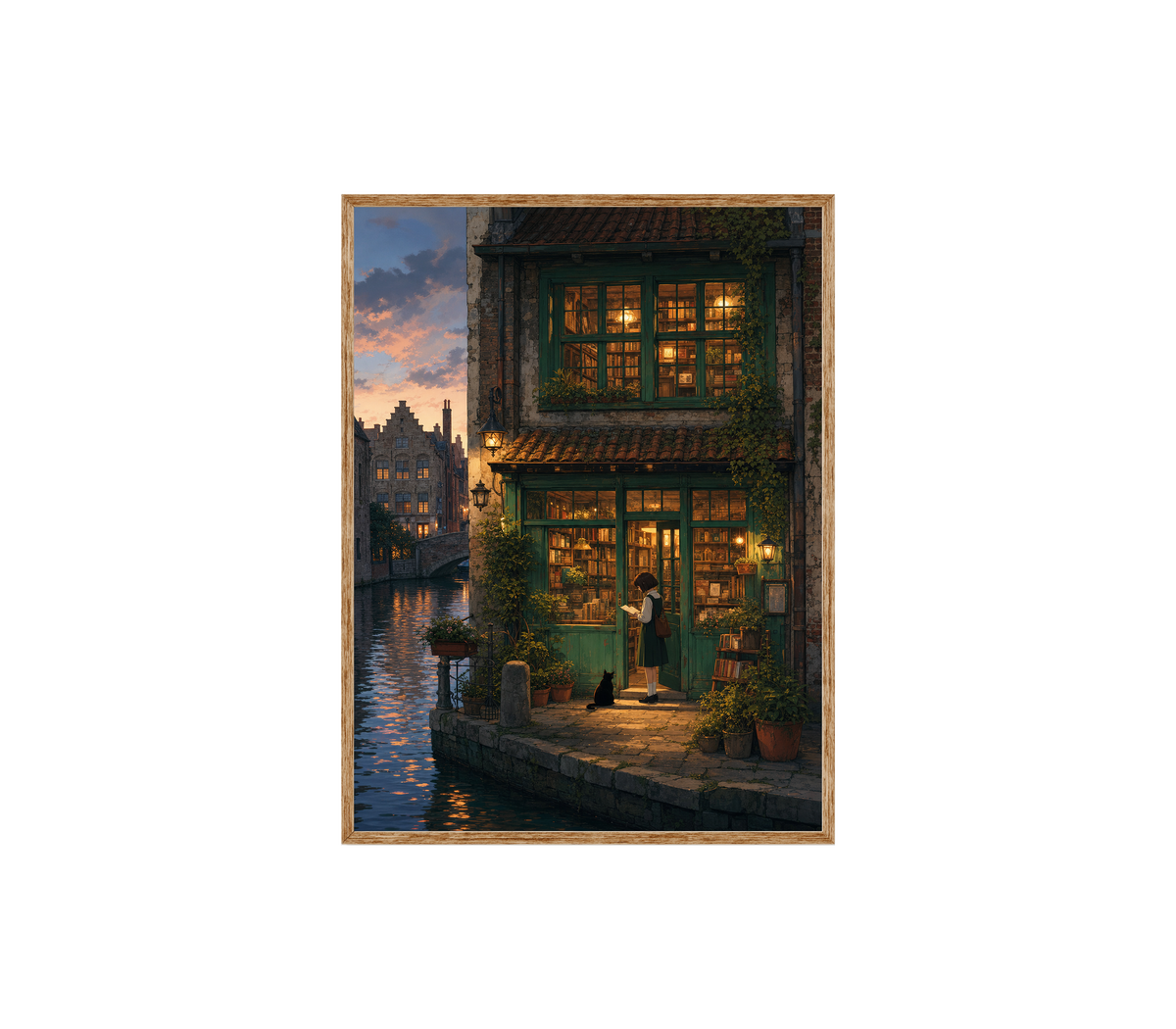 Amsterdam Canal Bookstore Twilight Wall Art Print poster original preview