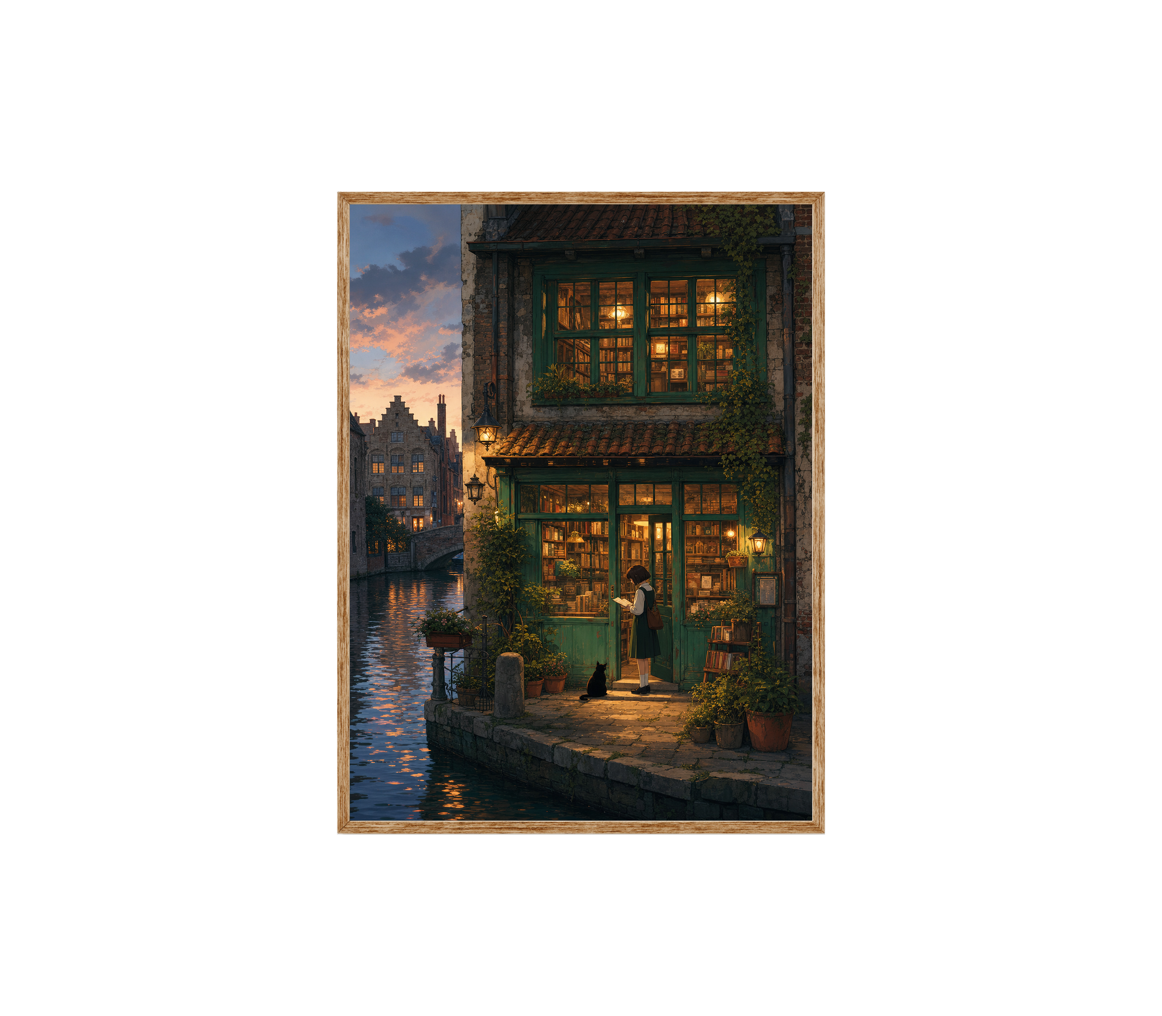 Amsterdam Canal Bookstore Twilight Wall Art Print-thumbmail-6