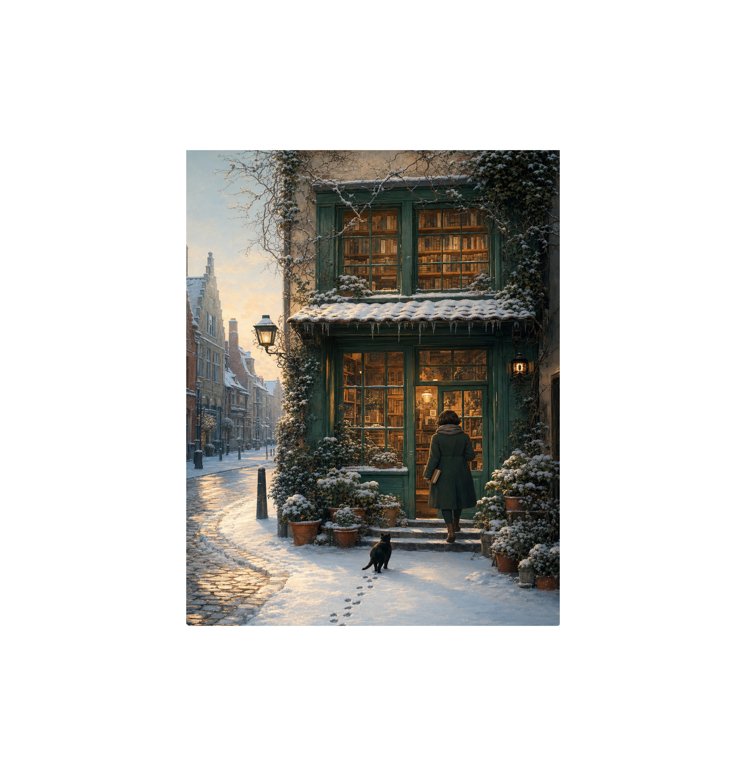 Amsterdam Snowy Bookstore Wall Art Print