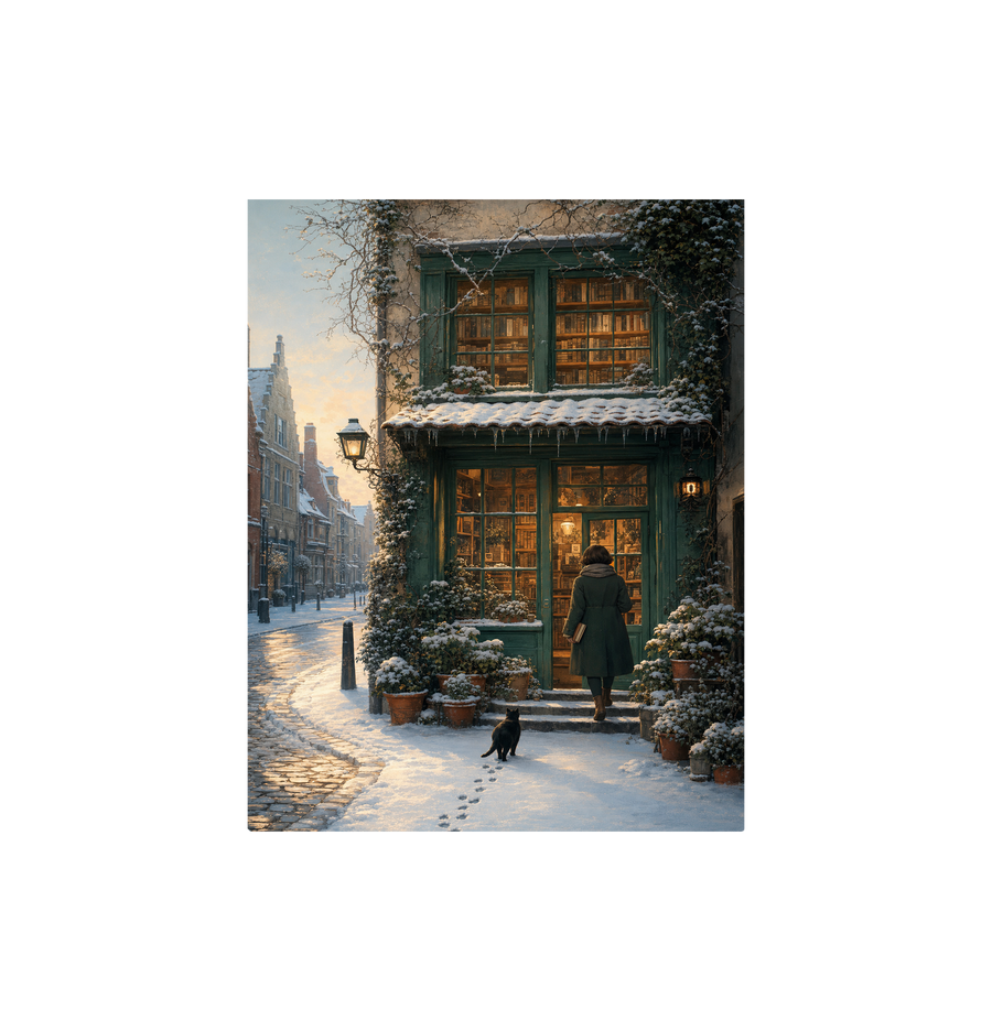 Amsterdam Snowy Bookstore Wall Art Print