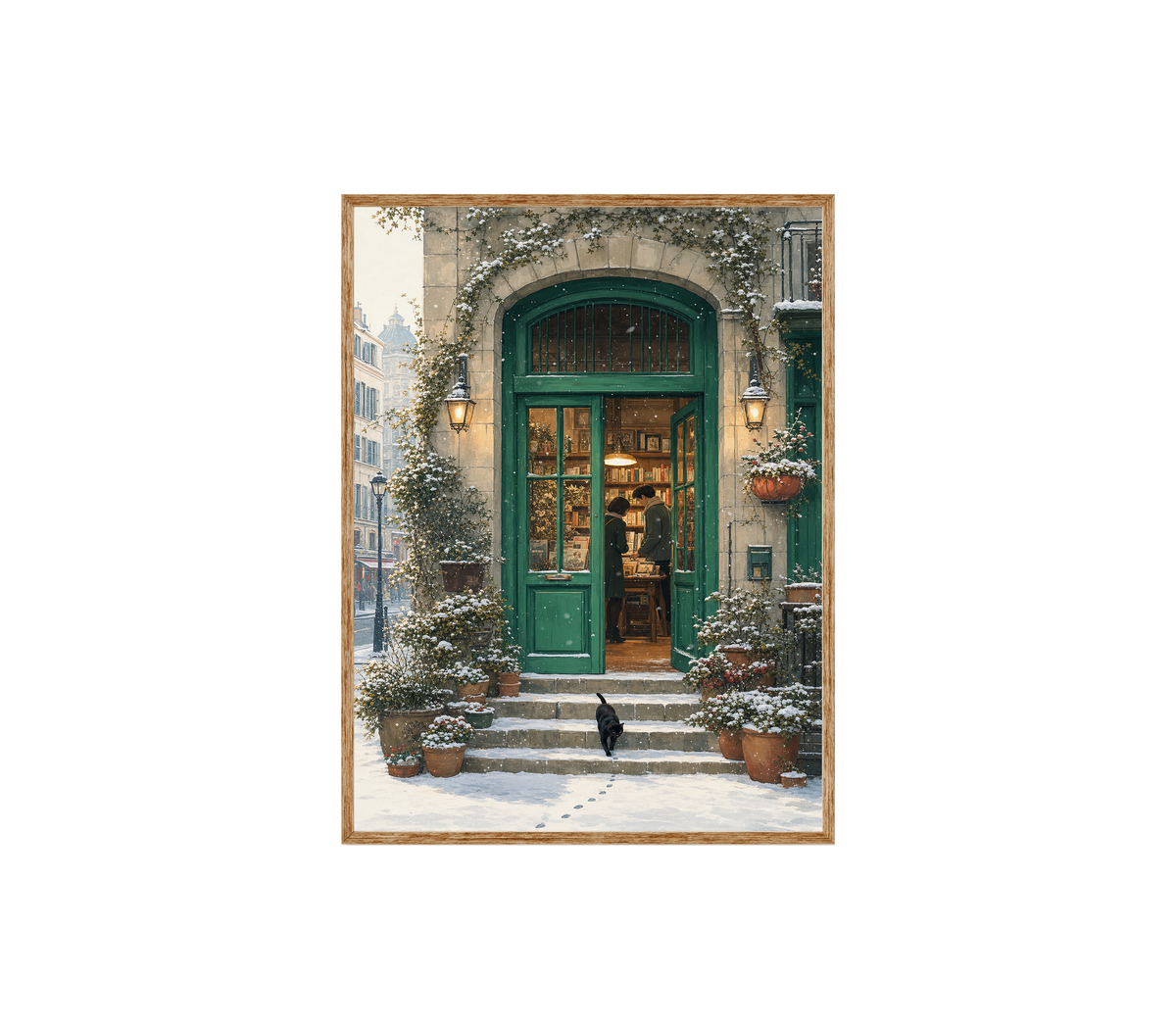 Bruges Snowy Green Door Bookstore Wall Art Print poster original preview