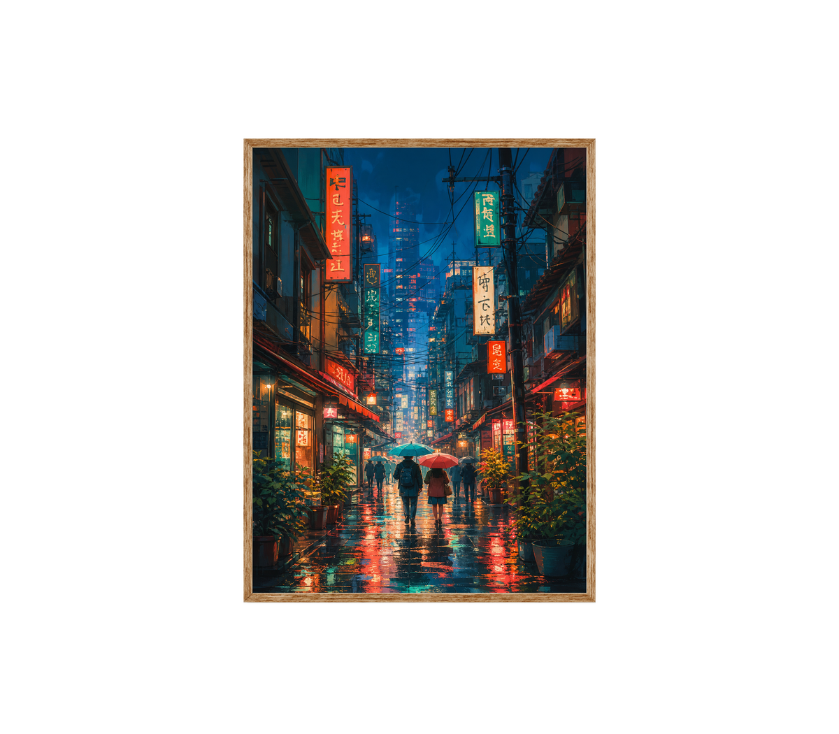 Shinjuku Neon Rain Street Wall Art Print poster original preview