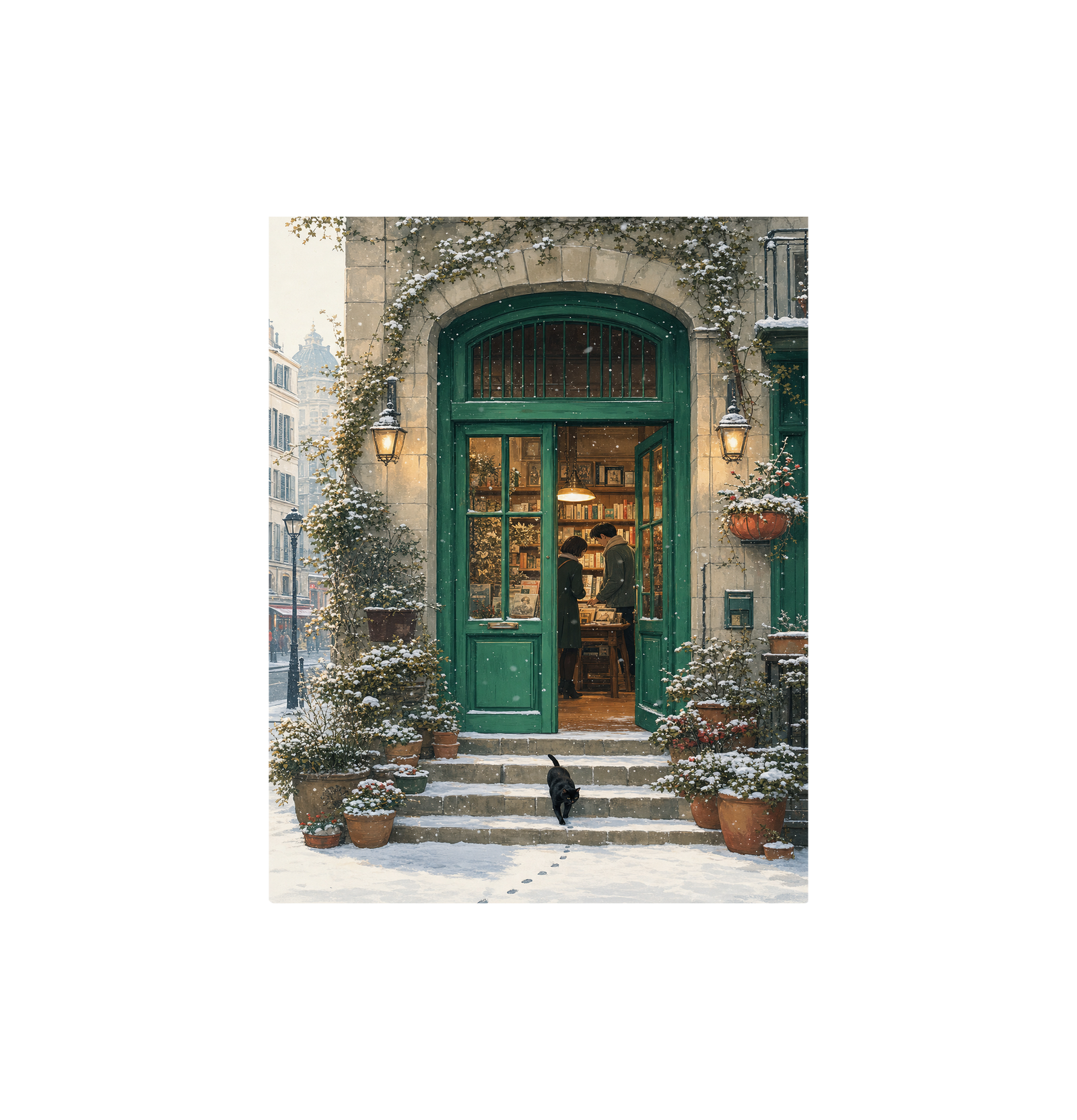 Bruges Snowy Green Door Bookstore Wall Art Print