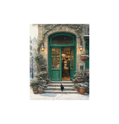 Bruges Snowy Green Door Bookstore Wall Art Print