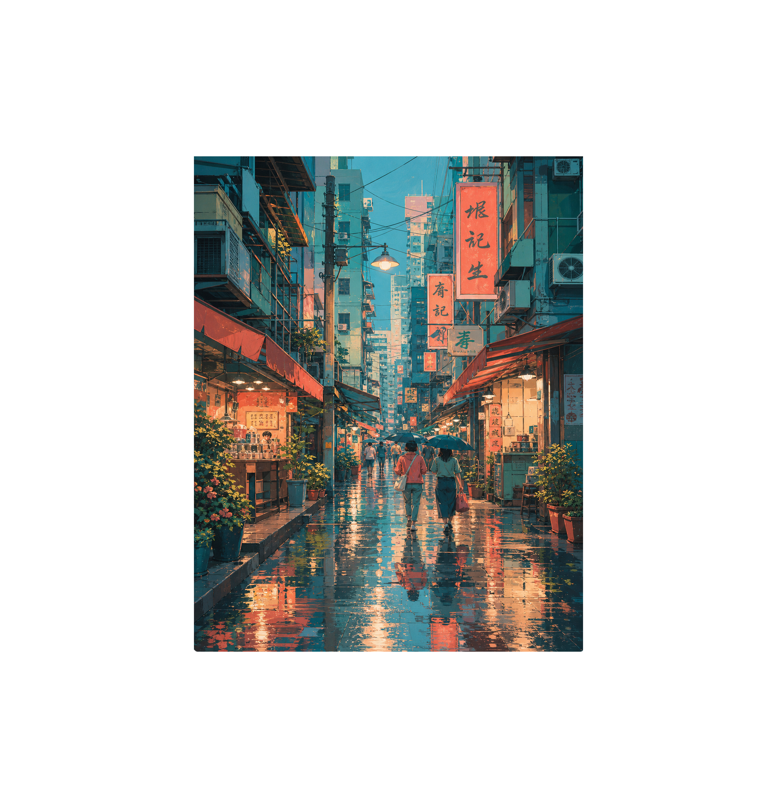 Wan Chai Hong Kong Rain Alley Wall Art Print