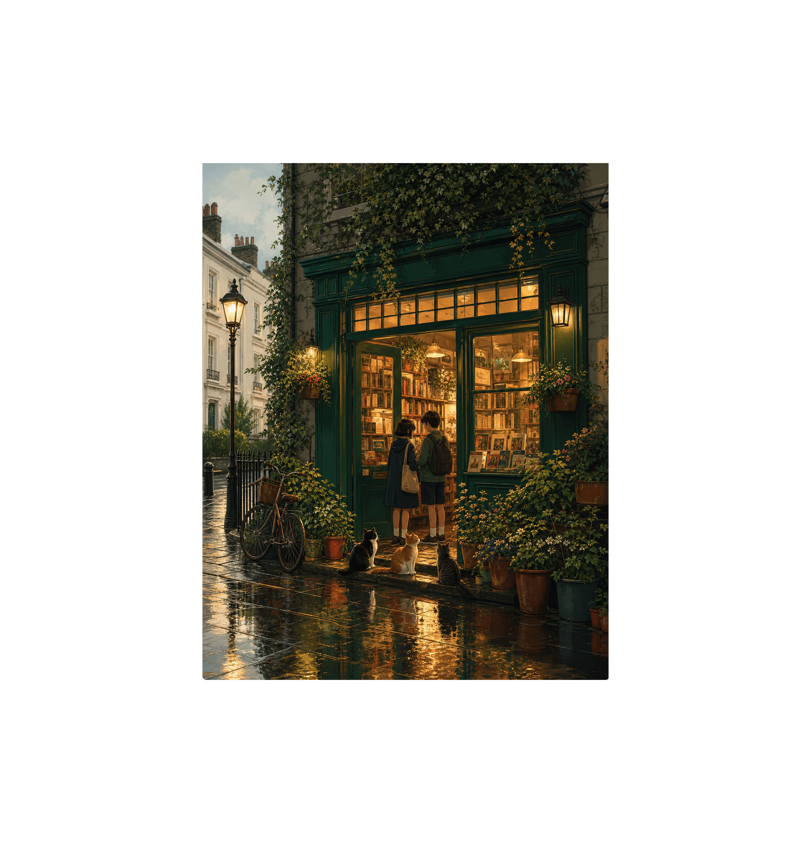 Paris Rainy Bookstore Evening Wall Art Print