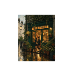 Paris Rainy Bookstore Evening Wall Art Print