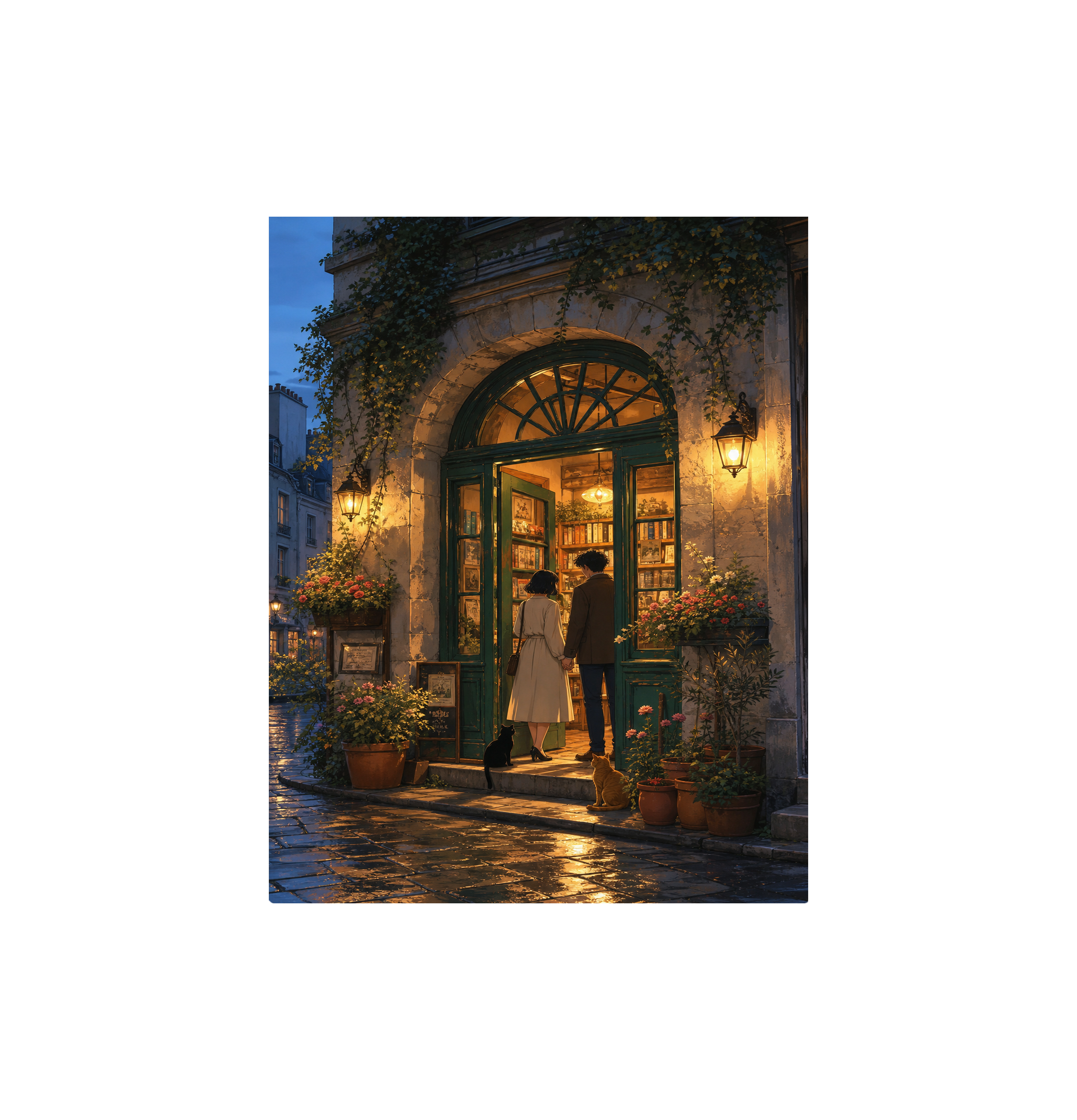 Montmartre Archway Bookstore Evening Wall Art Print