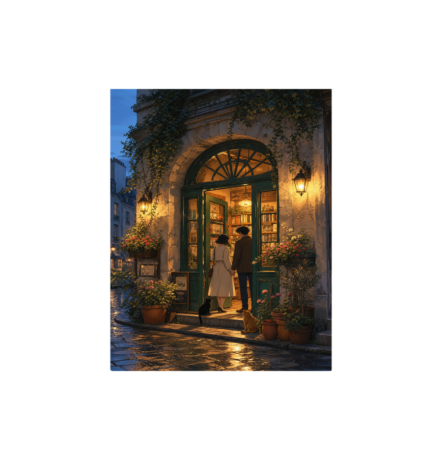 Montmartre Archway Bookstore Evening Wall Art Print