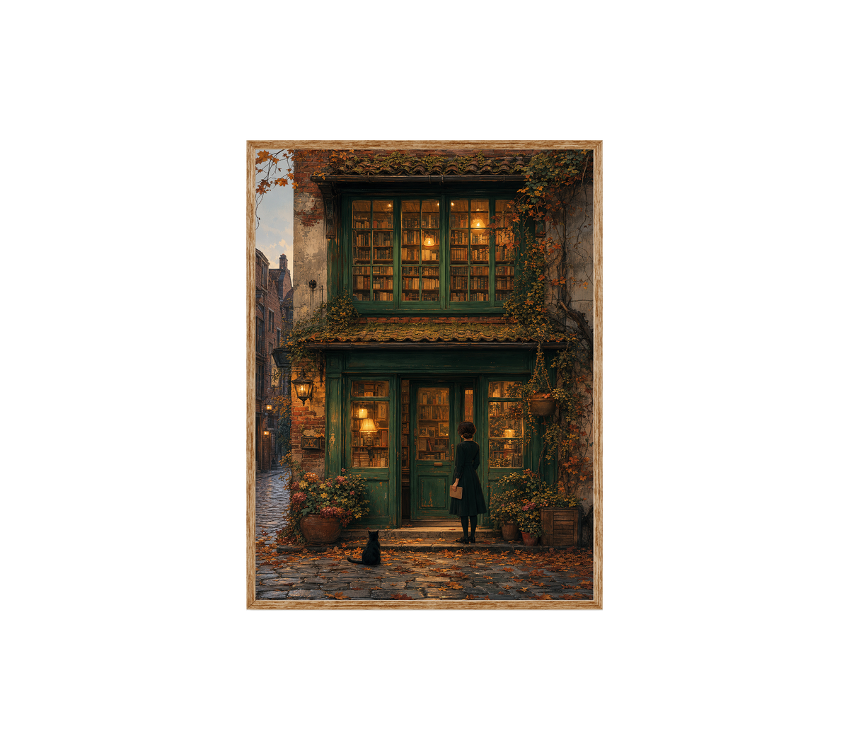 Bruges Autumn Bookstore Wall Art Print poster original preview