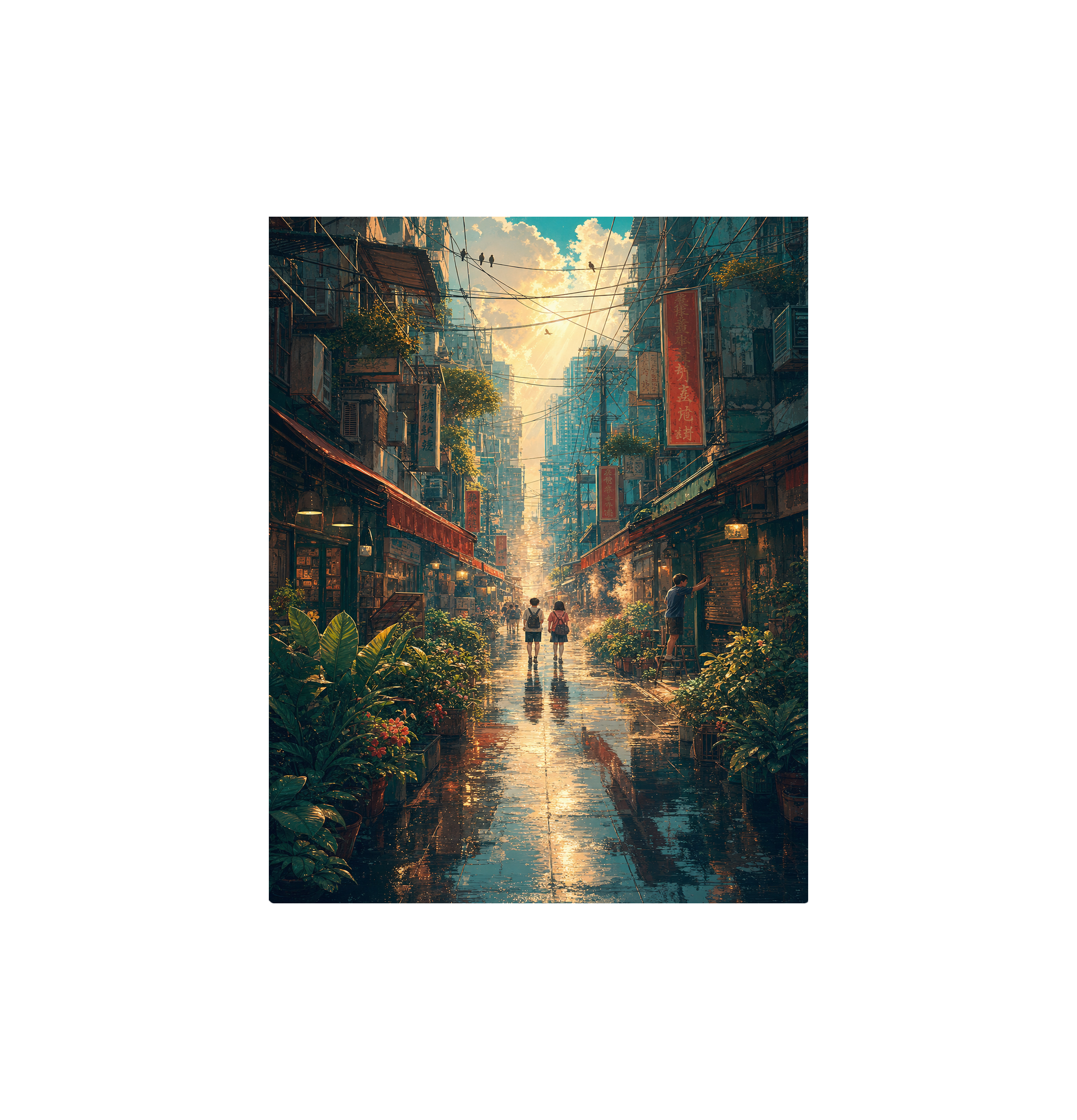 Mong Kok Sun Shower Market Street Wall Art Print