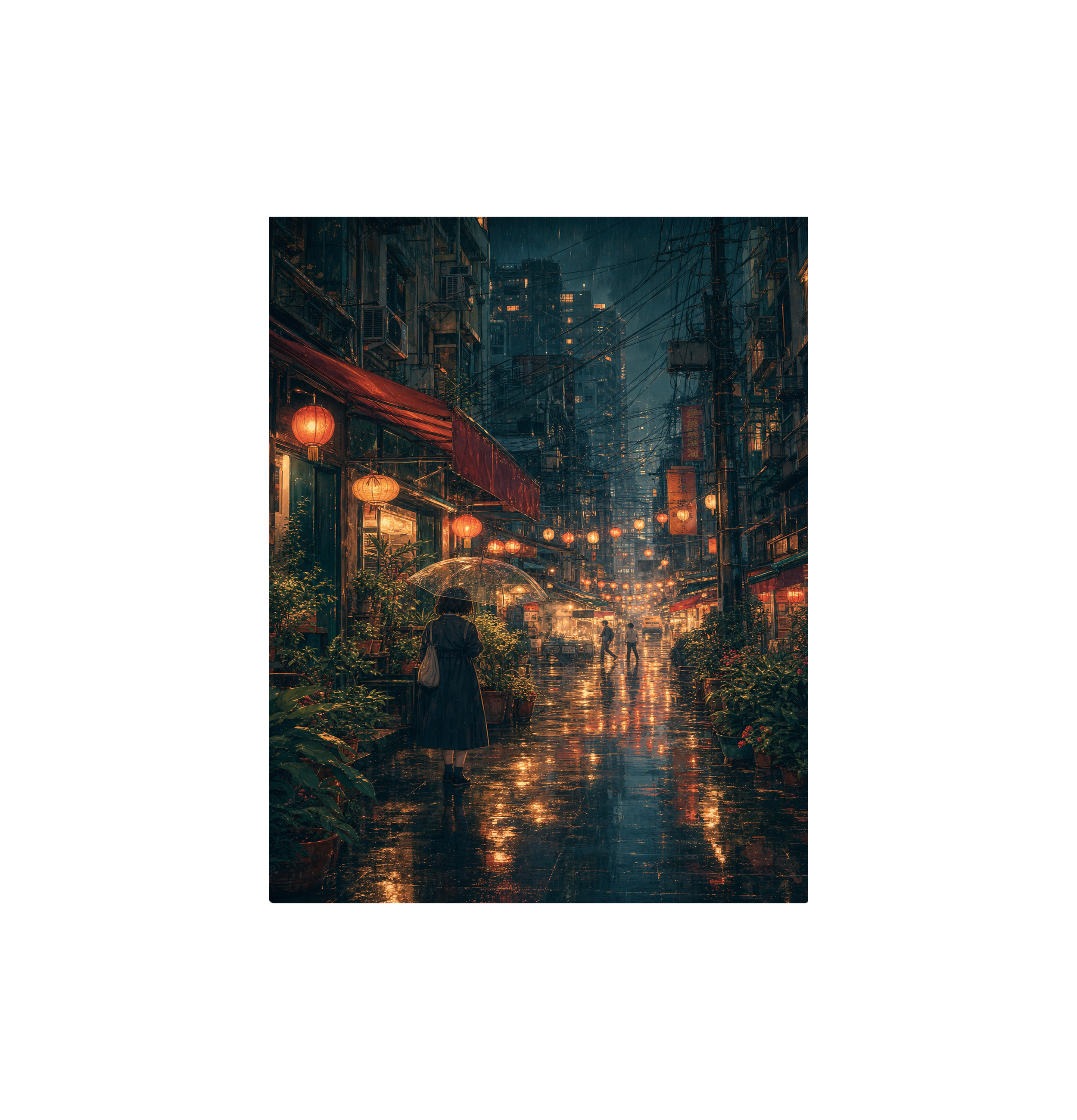 Kowloon Lantern Rain Alley Wall Art Print