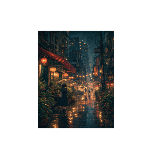 Kowloon Lantern Rain Alley Wall Art Print