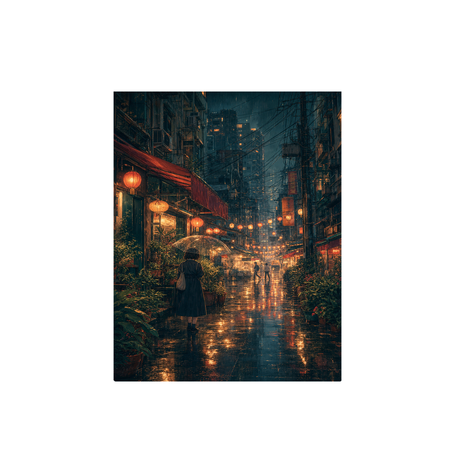 Kowloon Lantern Rain Alley Wall Art Print
