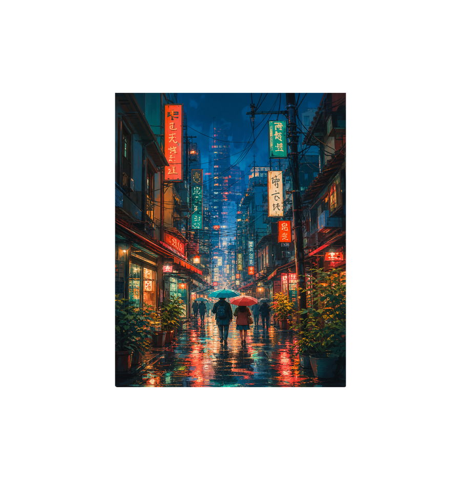 Shinjuku Neon Rain Street Wall Art Print