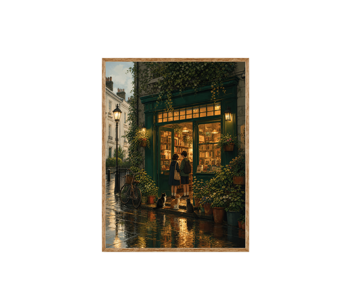 Paris Rainy Bookstore Evening Wall Art Print poster original preview