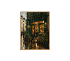 Paris Rainy Bookstore Evening Wall Art Print poster original preview