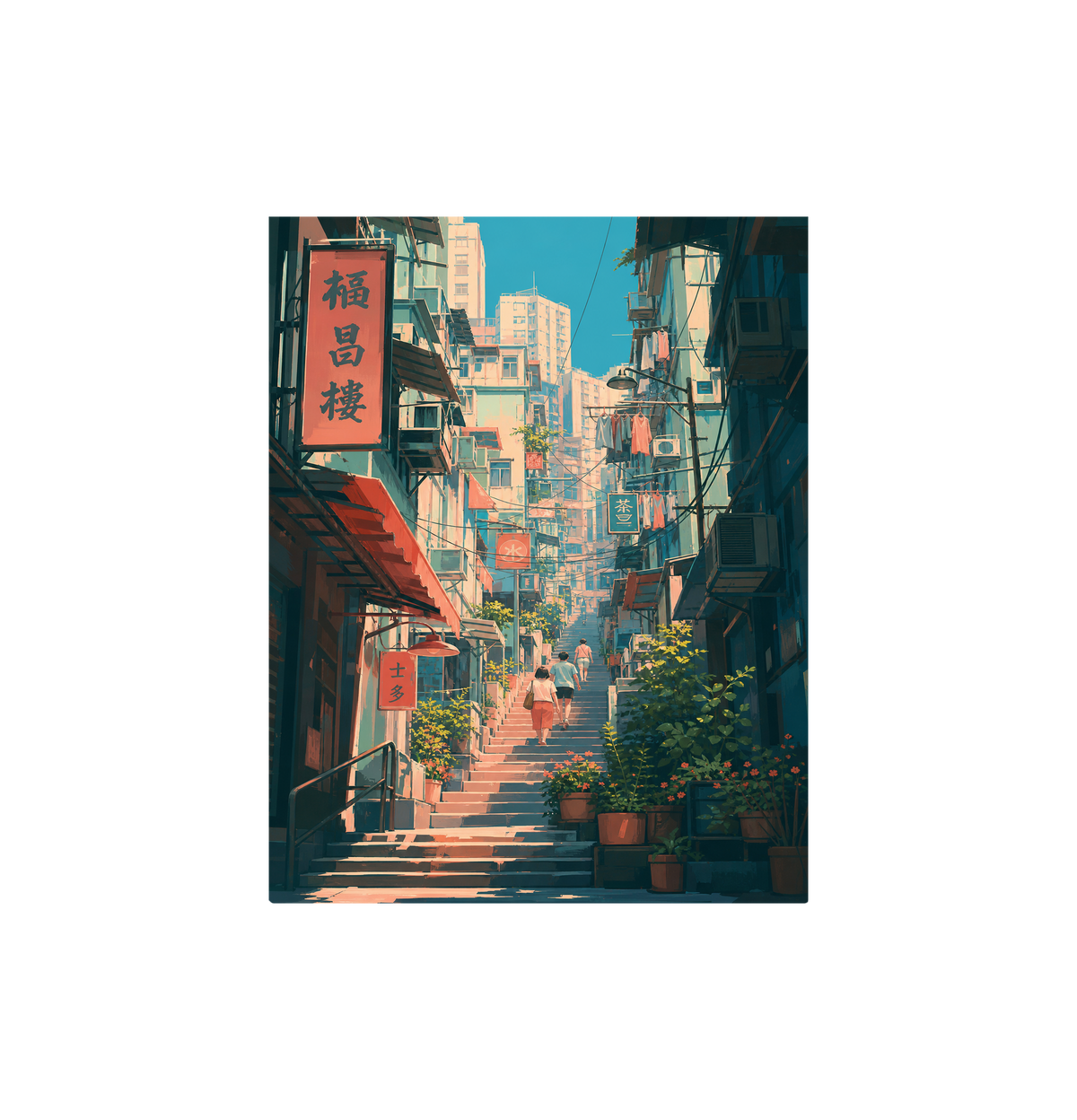 Sheung Wan Hong Kong Hillside Stairs Wall Art Print