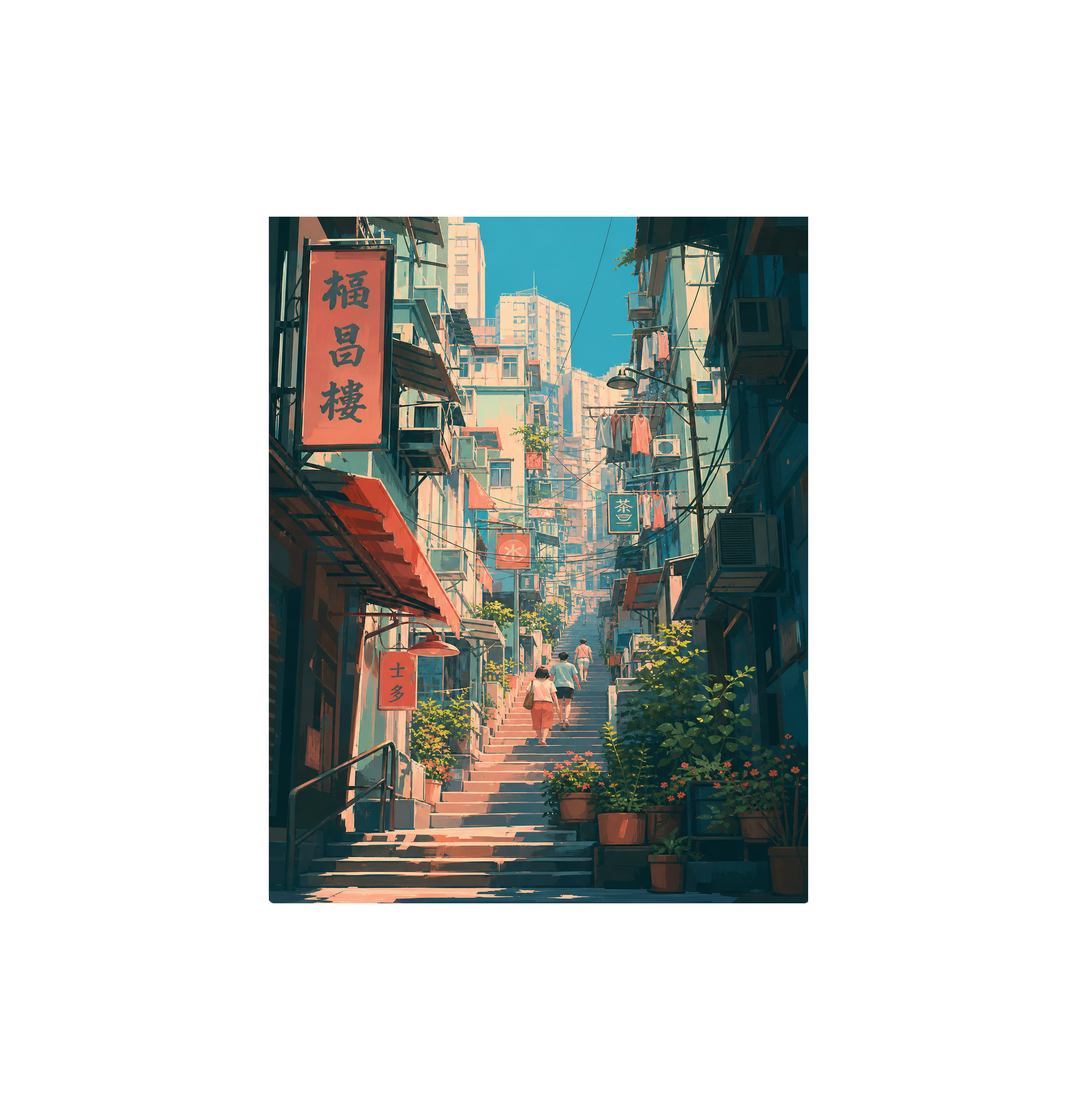 Sheung Wan Hong Kong Hillside Stairs Wall Art Print